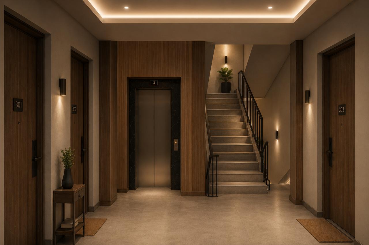 Antilla residential apartment corridor, third floor